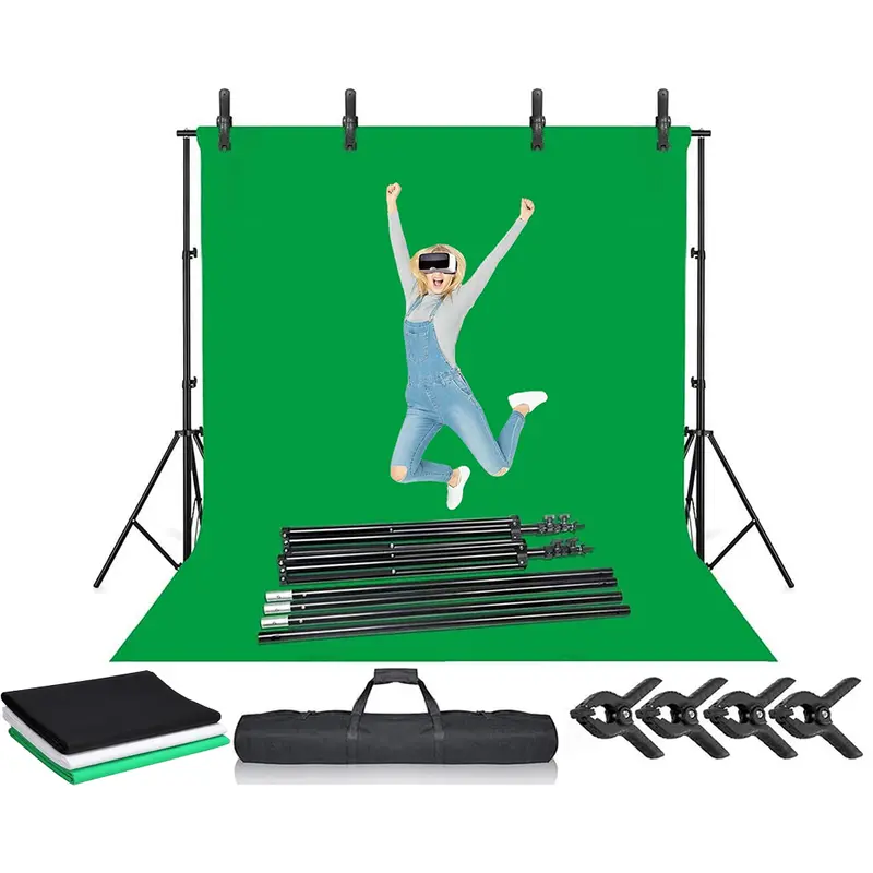 Adjustable Photography Backdrop Stand Kit – Includes Three 3M Vinyl Backdrops 1