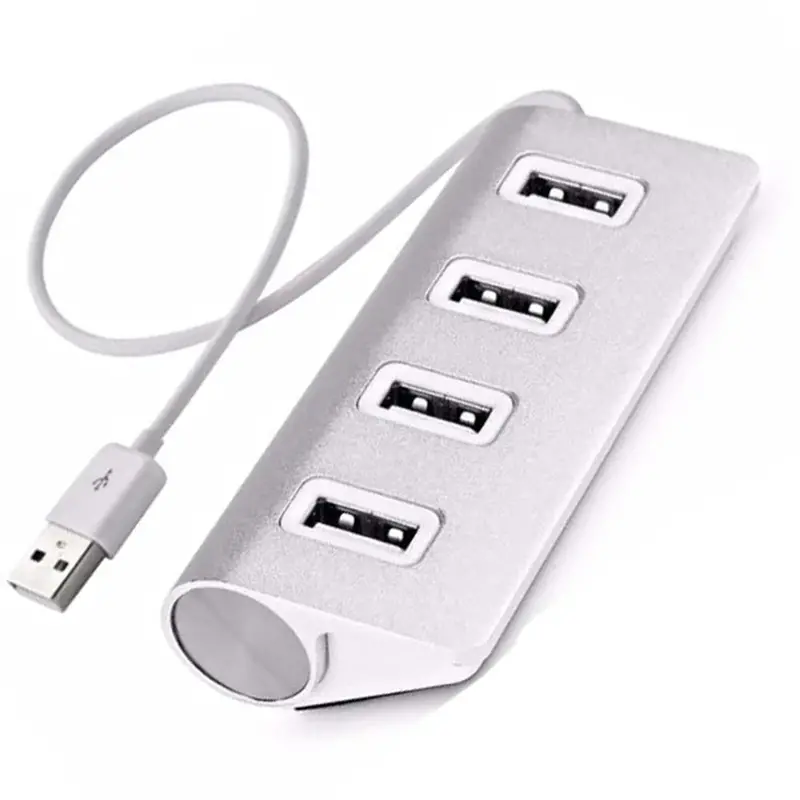 Aluminum 4-Port Usb 2.0 Hub – Compact Plug-And-Play Laptop Accessory 1
