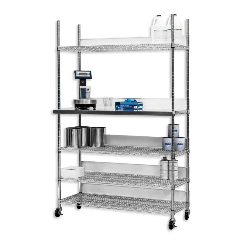 Dedoes Seville Storage Rack With Integrated Work Shelf And Five-Tier Back Stops 1