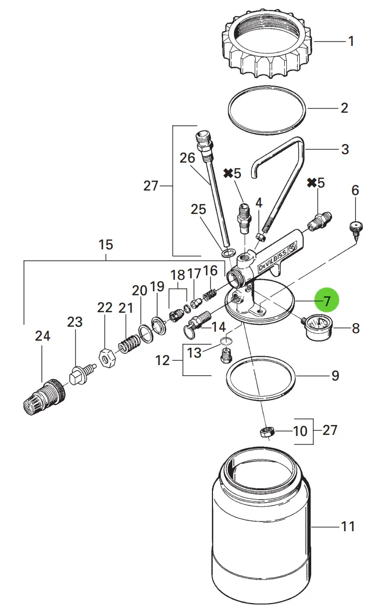 Devilbiss Kb-70 Adjustable Pressure Cup Lid Assembly 1
