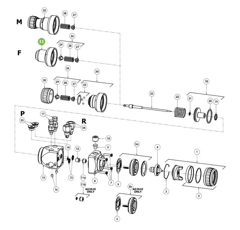 Devilbiss Spa-167-K Fixed Rear Housing Assembly 1