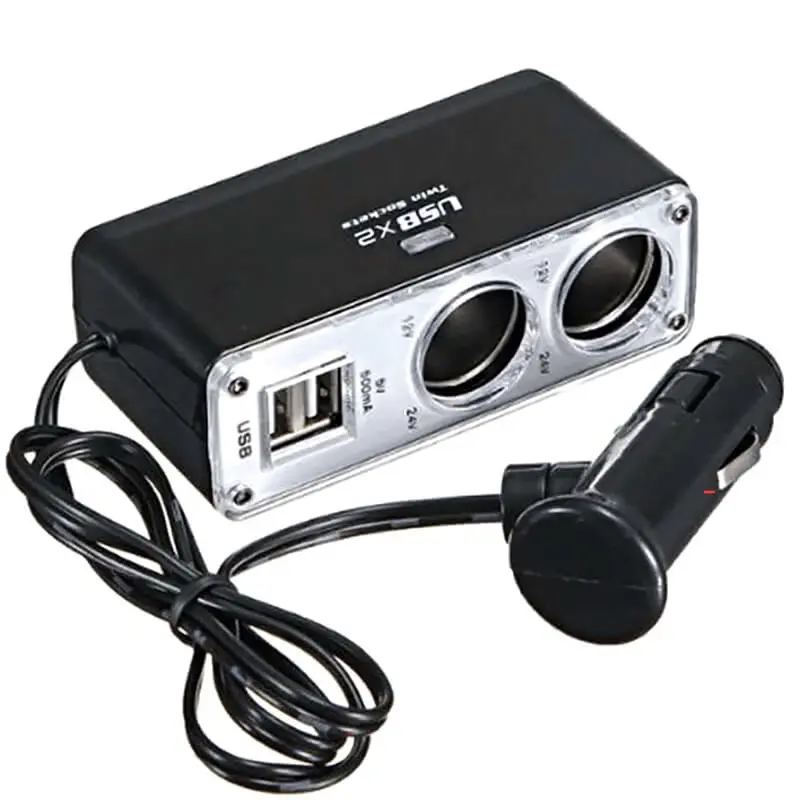 Dual-Usb Car Cigarette Lighter Adapter With 2-Way Splitter 1