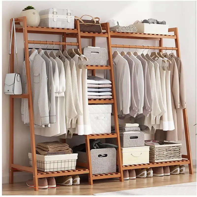 Eco-Friendly Bamboo Standing Wardrobe Clothes Rack 1