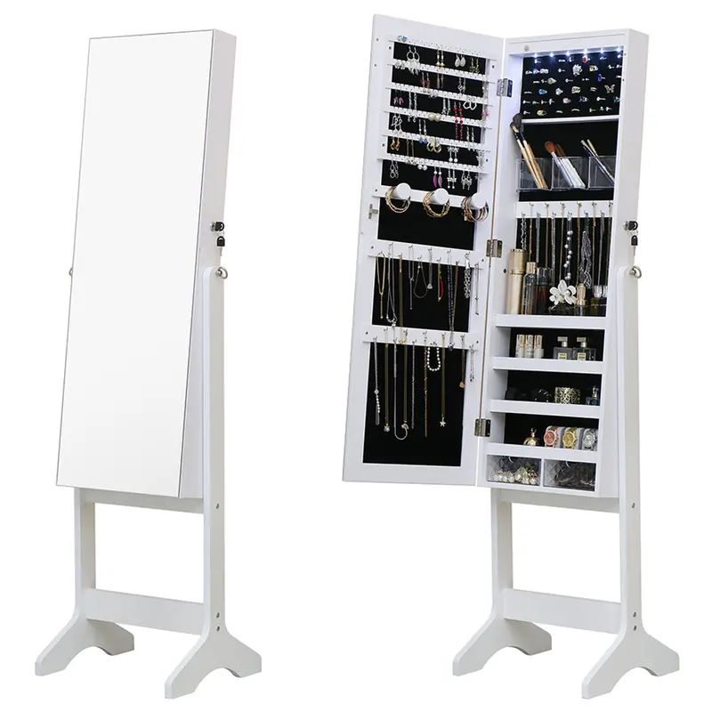 Freestanding Jewelry Cabinet With Full-Length Mirror – Matte White Finish 1