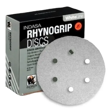 Indasa Rhynogrip Whiteline Vacuum Sanding Discs – 6", 6-Hole, 62 Series 1