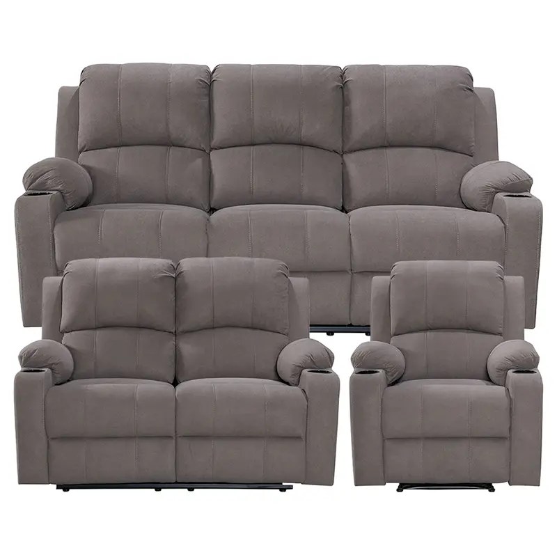 Manual Reclining Sofa Set With Built-In Cup Holders 1