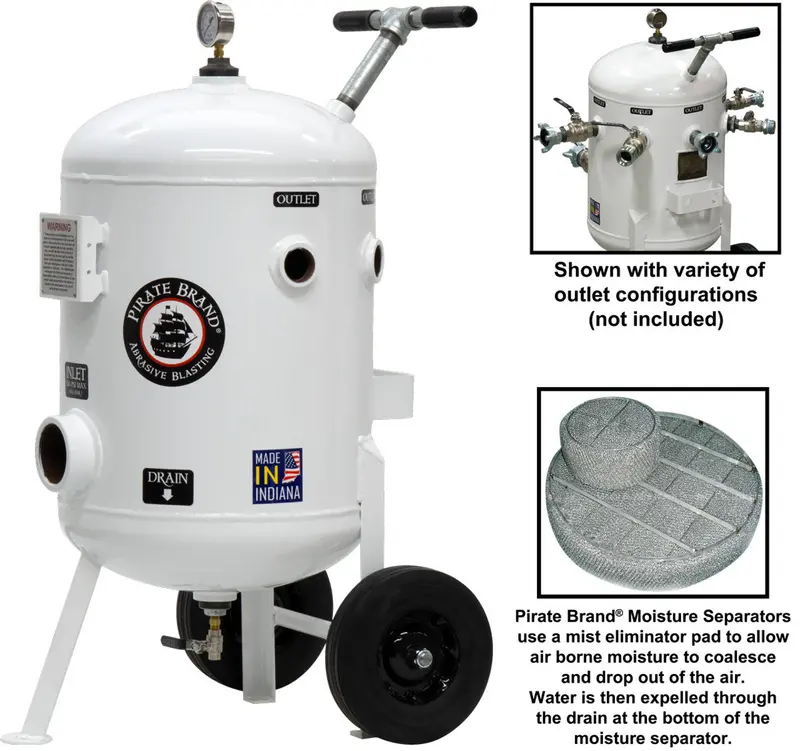 Pirate Brand 1600 Cfm Portable Moisture Separator – 150 Psi, 3" Inlet/Five 1-1/2" Outlets (Fittings Not Included) 1