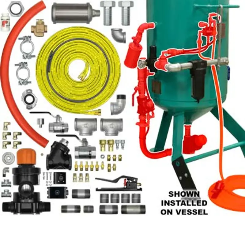 Pirate Brand Blast Room Pot Conversion Kit – Schmidt-Style Zero/Clemco Aav/Apv Valve, 1-1/4 Inch Pneumatic, Urethane Sleeve, Pressure-Hold Mode 1