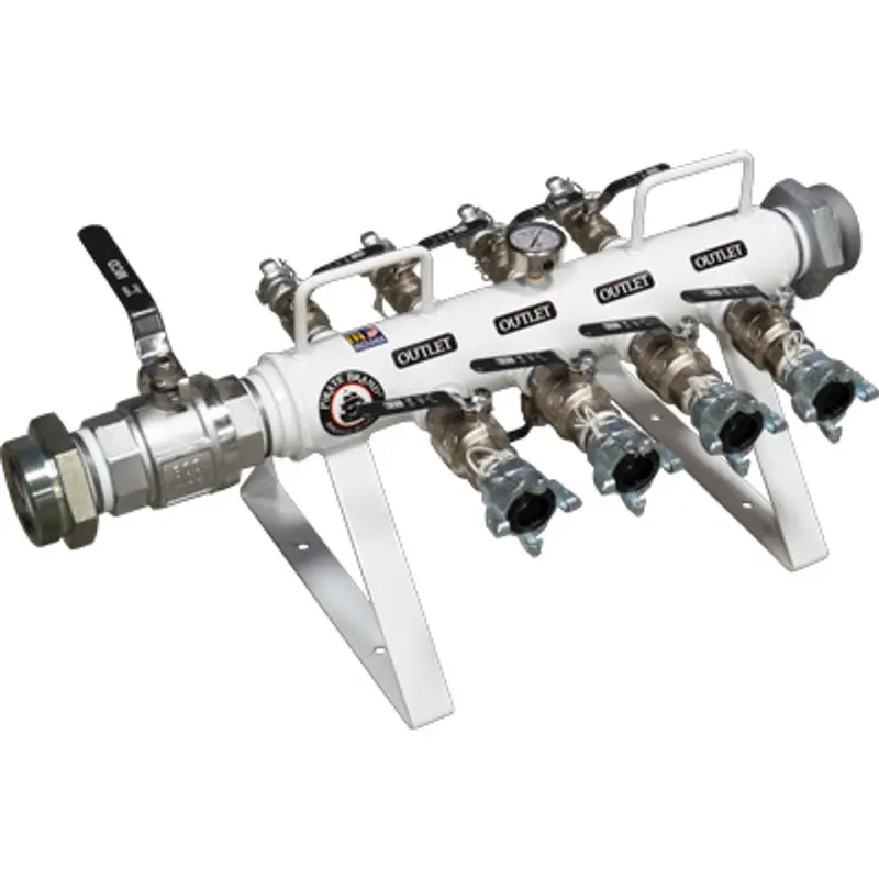 Pirate Brand Horizontal Stationary Manifold — 3" Ground Joint Inlet/Outlet, Four 1" 2-Lug + Four 1-1/2" 4-Lug Outlets 1