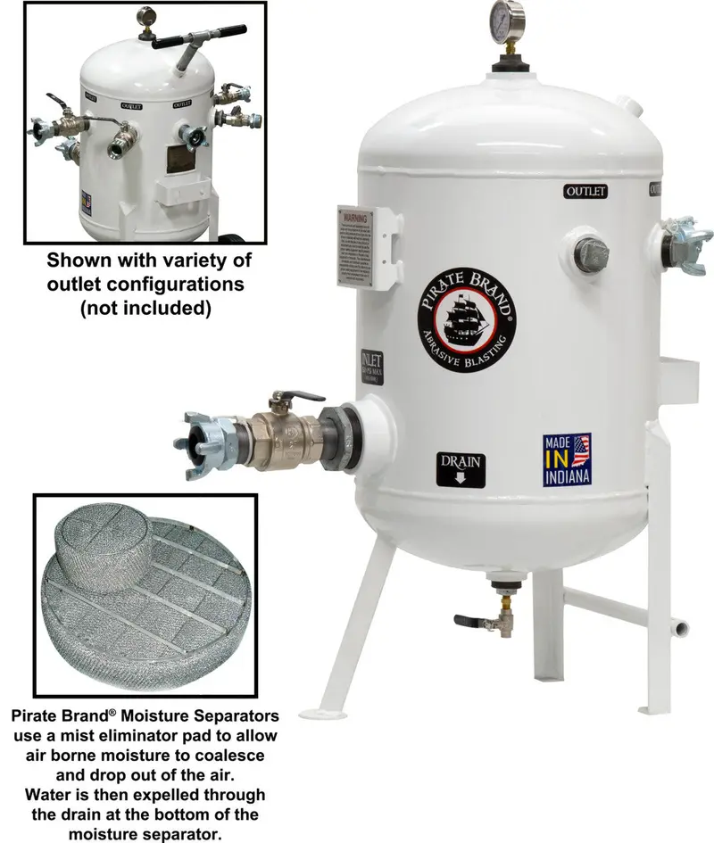 Pirate Brand Stationary Moisture Separator – 1600 Cfm, 150 Psi, Schmidt-Style With 4-Lug Ball Valve Inlet & Outlet 1
