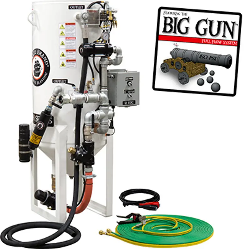 Pirate S-Series Dual-Chamber 8 Cu Ft Blast Pot – Stationary, Single Outlet With Hose-Mounted Abrasive Cut-Off & Pneumatic Controls 1