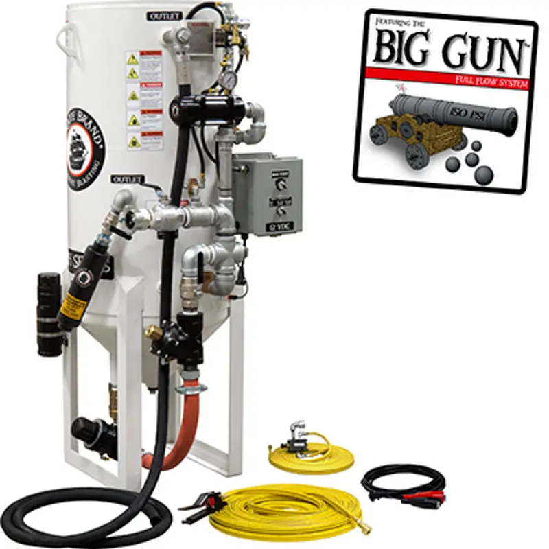 Pirate S-Series Dual-Chamber 8 Cu Ft Blast Pot – Stationary, Single Outlet With Wall-Mounted Abrasive Cut-Off & Pneumatic Controls 1