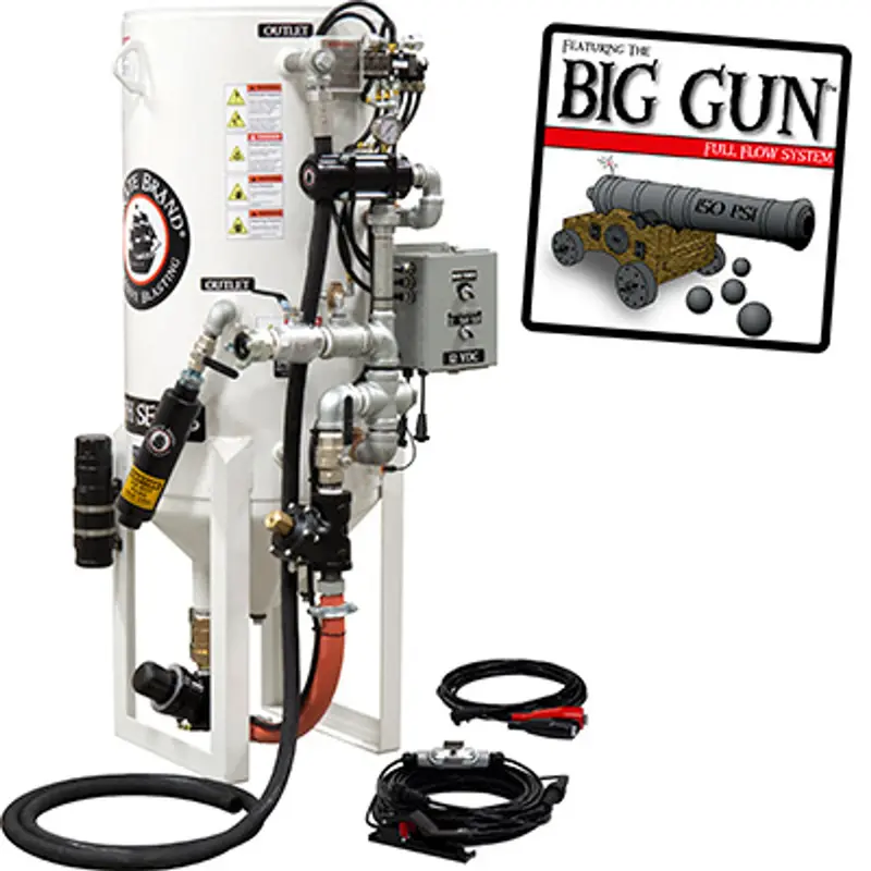 Pirate S-Series Dual-Chamber 8 Cu Ft Cord-Mounted Blast Pot: Stationary, Single Outlet With Abrasive Cut-Off, 12Vdc Electric Controls 1