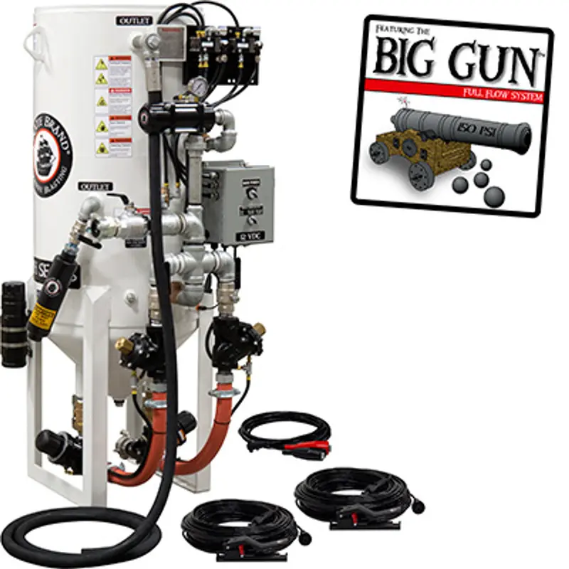 Pirate S-Series Dual-Chamber 8 Cu Ft Stationary Blast Pot: Double Outlet Standard Model With 12Vdc Electric Controls 1