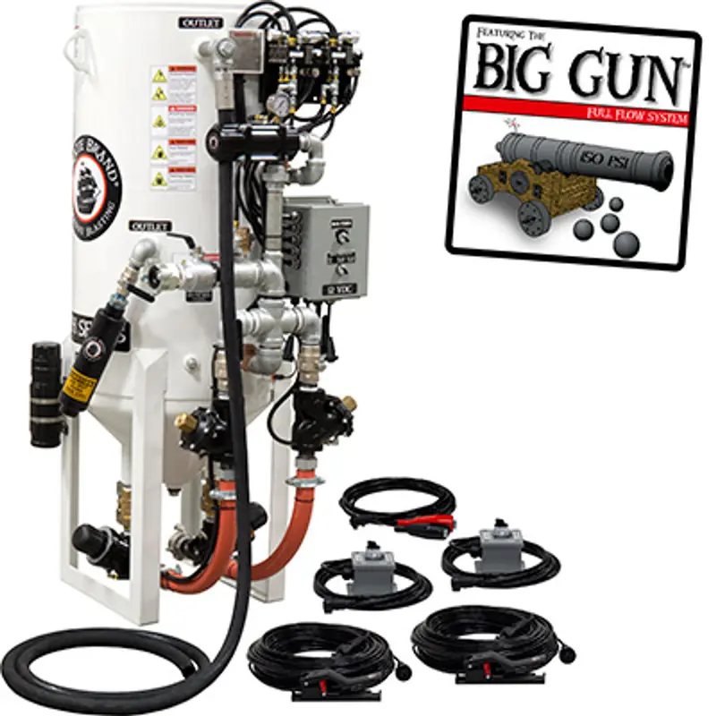 Pirate S-Series Dual-Chamber 8 Cu Ft Wall-Mounted Blast Pot: Stationary, Double Outlet With Abrasive Cut-Off, 12Vdc Electric Controls 1