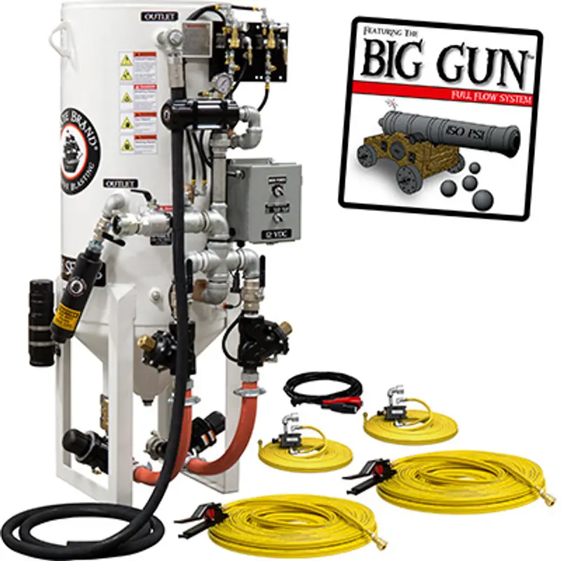 Pirate S-Series Dual-Chamber 8 Cu Ft Wall-Mounted Blast Pot: Stationary, Double Outlet With Abrasive Cut-Off, Pneumatic Controls 1