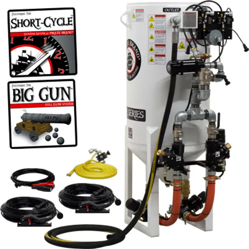 Pirate S-Series Short-Cycle™ 10 Cu Ft Blast Pot – Stationary, Double Outlet, Standard Model With Pressure Release System & 12Vdc Electric Controls 1
