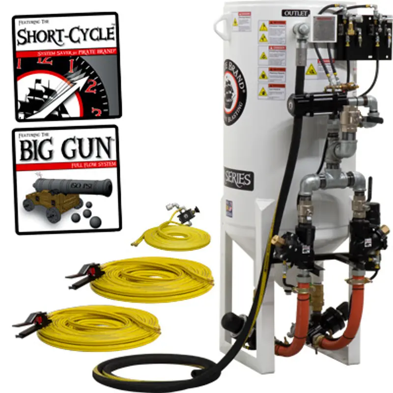 Pirate S-Series Short-Cycle™ 10 Cu Ft Blast Pot – Stationary, Double Outlet, Standard Model With Pressure Release System & Pneumatic Controls 1