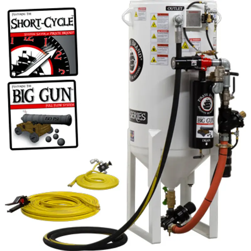 Pirate S-Series Short-Cycle™ 10 Cu Ft Blast Pot – Stationary, Single Outlet, Standard Model With Pressure Release System & Pneumatic Controls 1