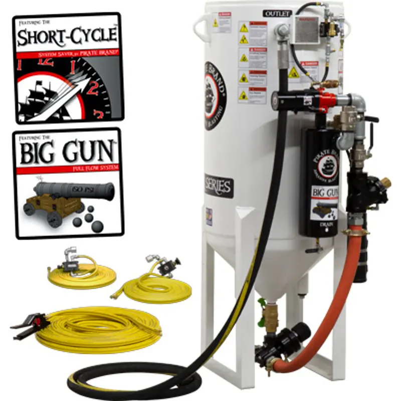 Pirate S-Series Short-Cycle™ 10 Cu Ft Blast Pot – Stationary, Single Outlet With Wall-Mounted Abrasive Cut-Off & Pressure Release System, Pneumatic Controls 1