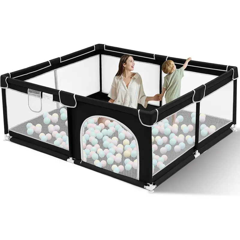 Portable Baby Play Yard With Mesh Walls And Secure Locking System 1