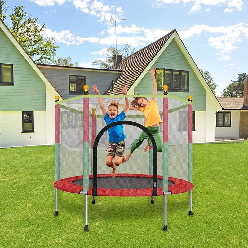 Round Outdoor Trampoline For Kids – Safety Enclosure, Spring Cover, And Weather-Resistant Mat 1