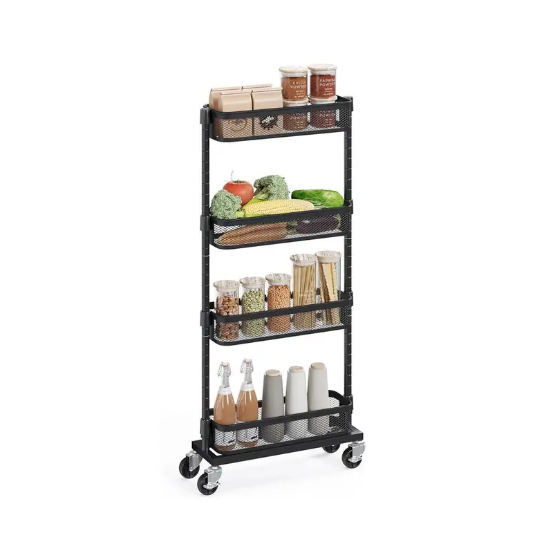 Slim 4-Tier Rolling Kitchen Trolley – Compact Storage Cart With Casters 1
