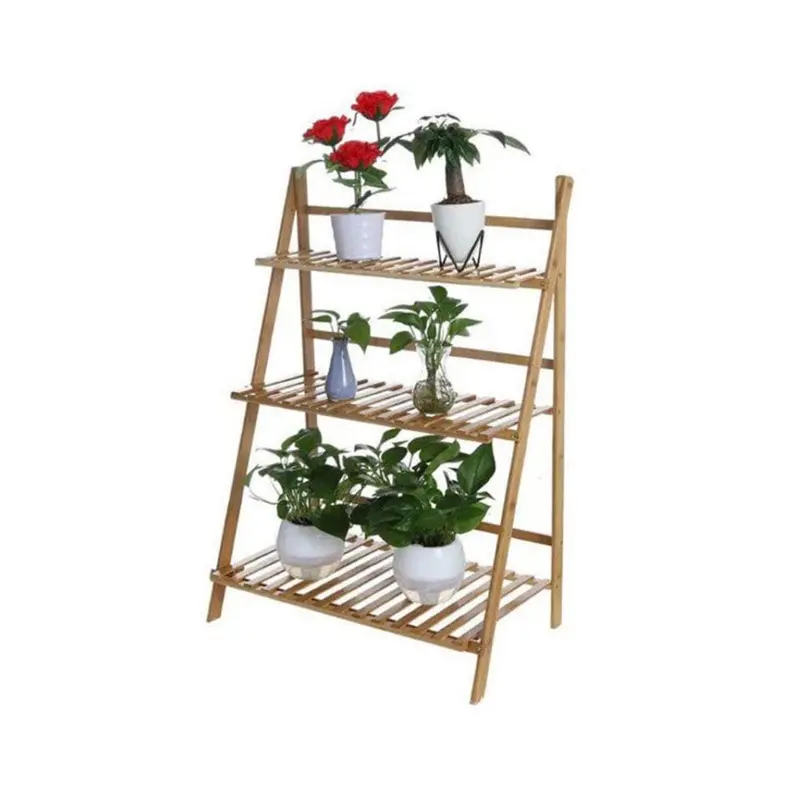 Three-Tier Foldable Bamboo Plant Stand For Home Decor 1
