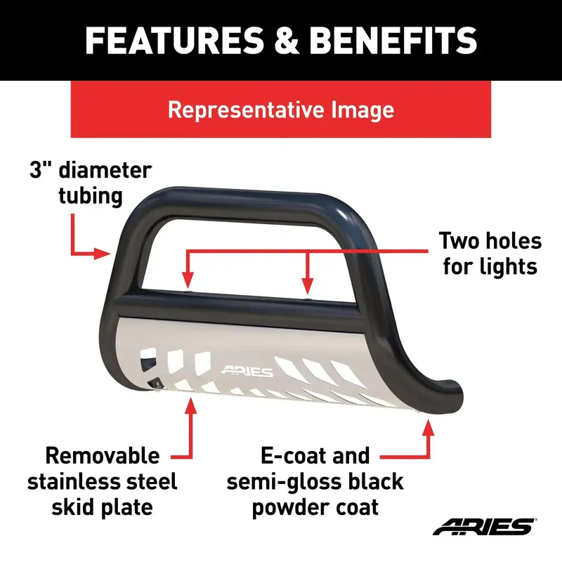 Aries B35-4016 Black Steel Bull Bar – Custom-Fit Grille Guard For Select Cadillac, Chevrolet & Gmc Models 1